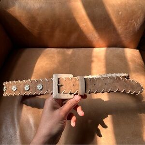Vintage Tan Leather Belt with White Stitching